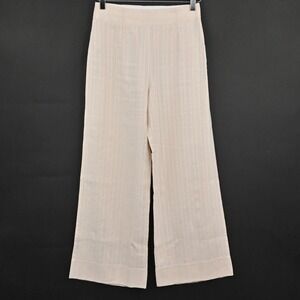 REBECCA TAYLOR Linen Pants Womens Size‎ 0 Textured Stripe Cream Wide Leg Crop